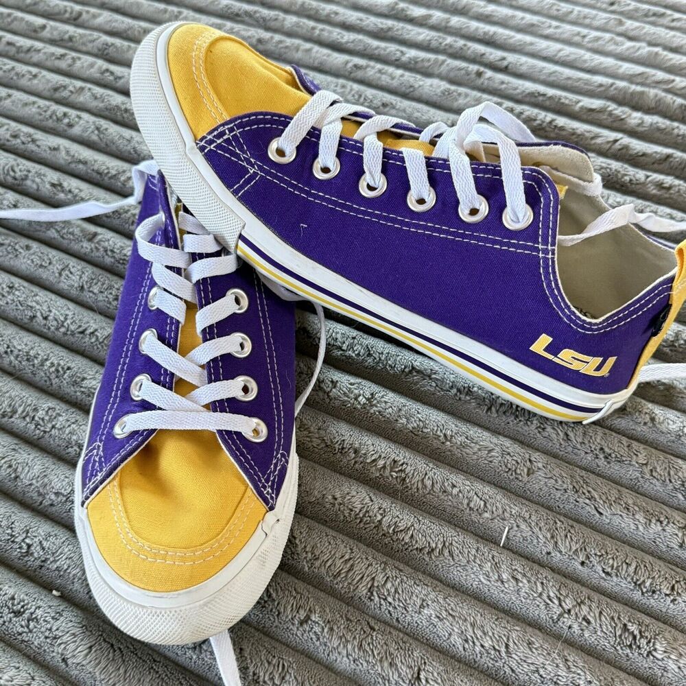 LSU Tigers Skicks Unisex Sneaker Shoes Purple Yellow Low Top Lace Up Woman Sz 8M